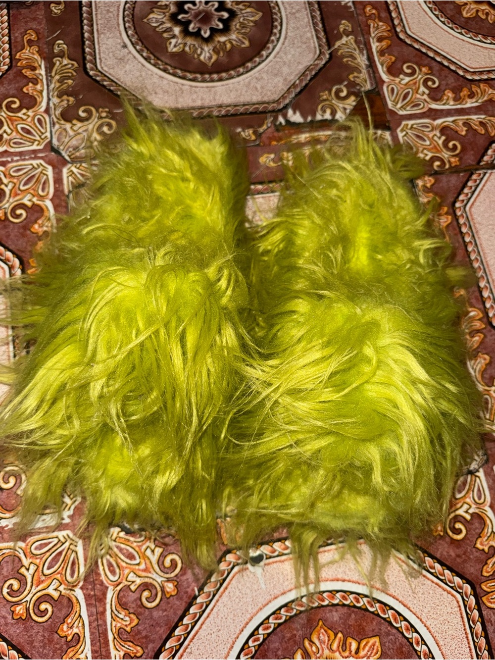 Dolls Kill Case of Grumpies Fuzzy Slides - Light Green